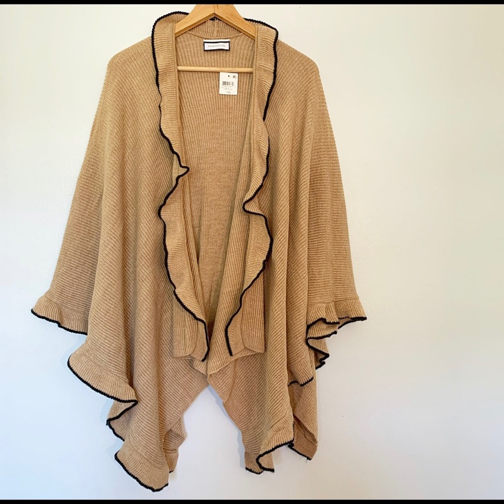 Charter Club Camel Shawl with Black Trim